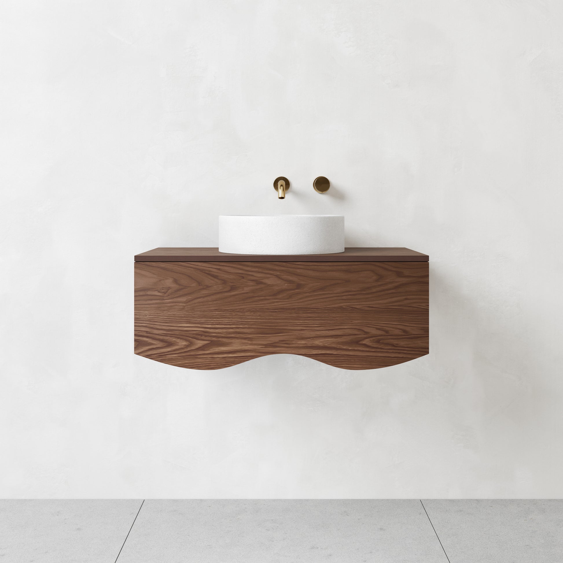 Timber curved bathroom vanity