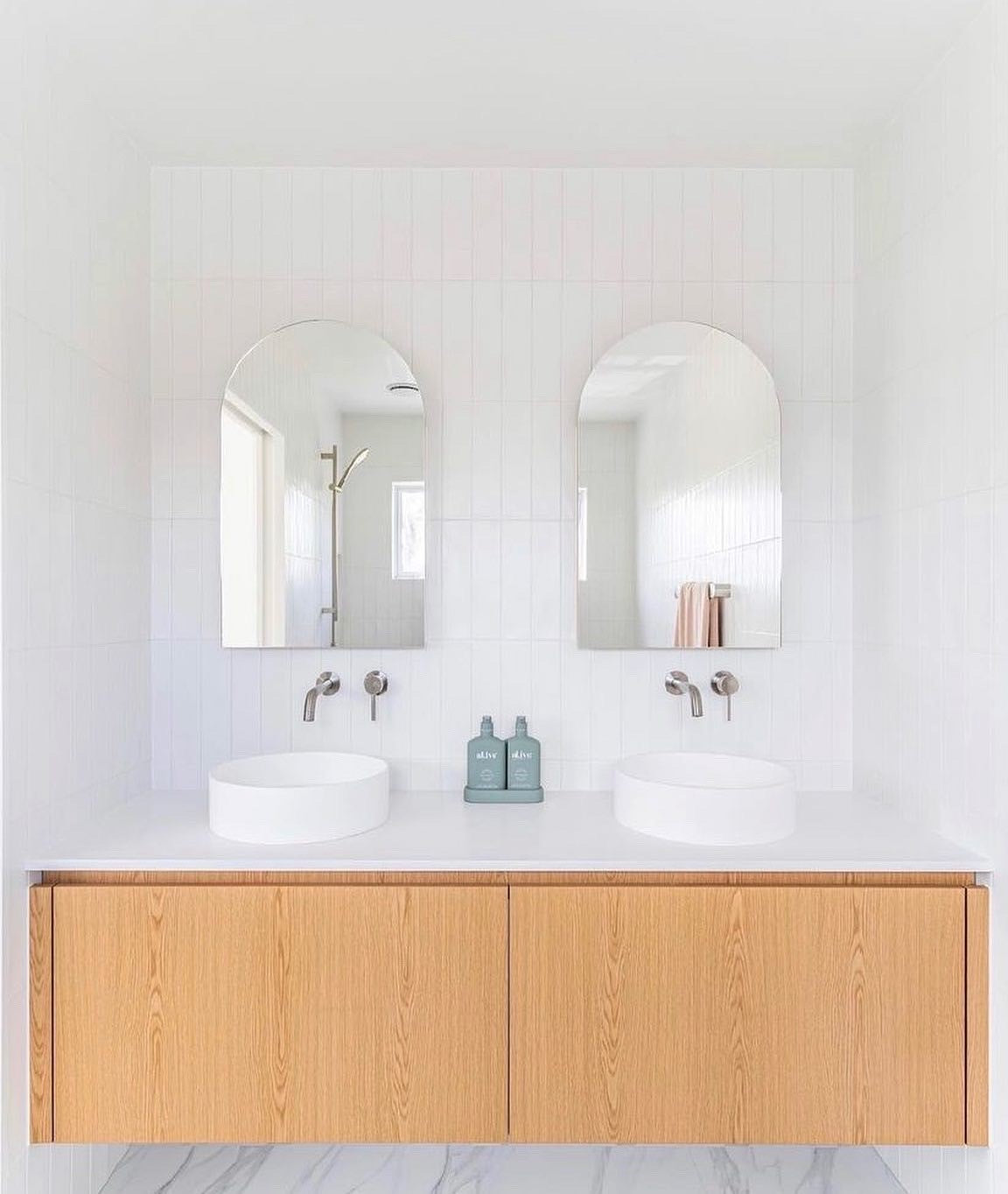 Arch recessed cabinet bathroom mirror, oak or white