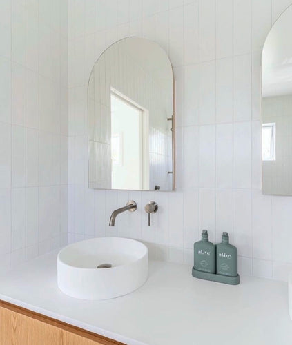 Arch recessed cabinet bathroom mirror, oak or white