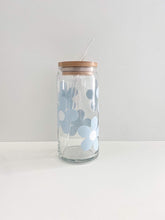 Load image into Gallery viewer, Large glass drinking cup with bamboo lid and glass straw. Handmade design

