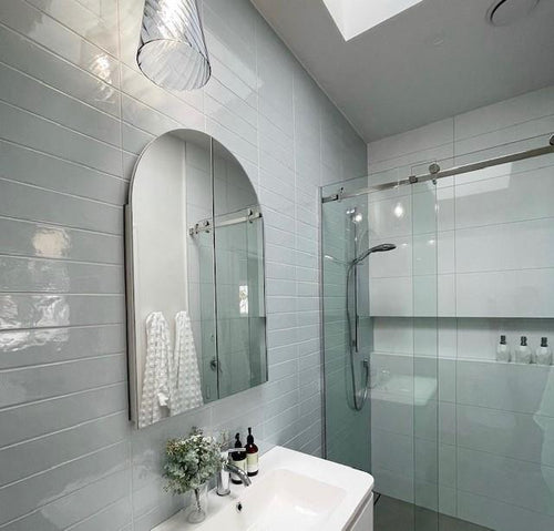 Arch cabinet recessed bathroom mirror, oak or white